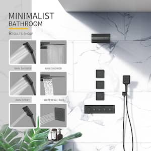 3-Jet Rectangular Wall Mount Shower System with With Handheld and Body Spray Thermostatic Massage Jets in Matte Black