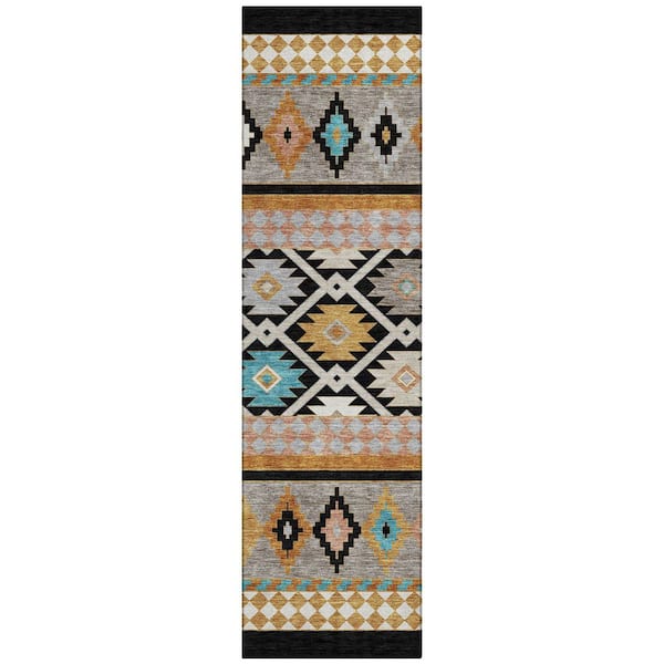 Chantille Machine Washable Indoor/Outdoor Abstract ACN2519 Black 2 ft. x 7 ft. Runner Rug