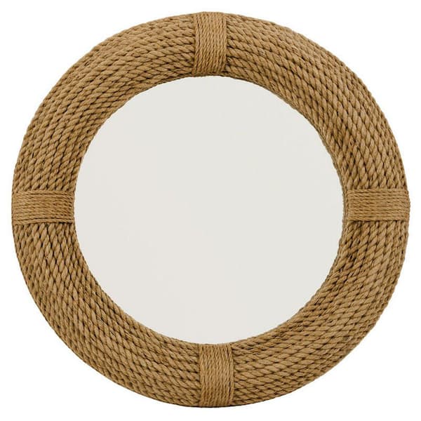 Benjara 39 in. W x 35 in. H Rope Frame Brown and Silver Wall Mirror