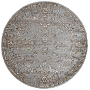 Colosseo Gray 5 ft. Round Traditional Oriental Vintage Area Rug