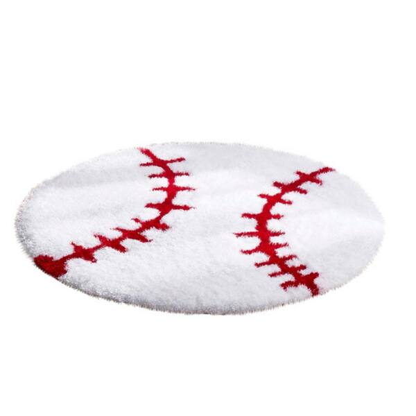 Nube Sports Theme White And Red 3 Ft, Sports Themed Rugs