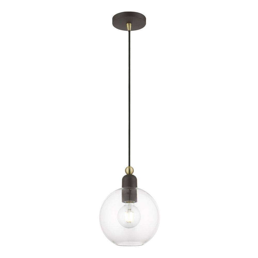 Mini Globe Pendant in Bronze/Antique Brass with Clear Glass Shade