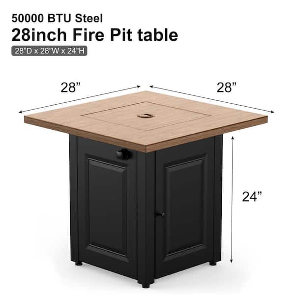 Unbranded Ooudoor 28In Gas Fire Pit Table, 50000 BTU Propane with Lid & Lava Rocks, Flame-Out Protection, Wood Grain Black
