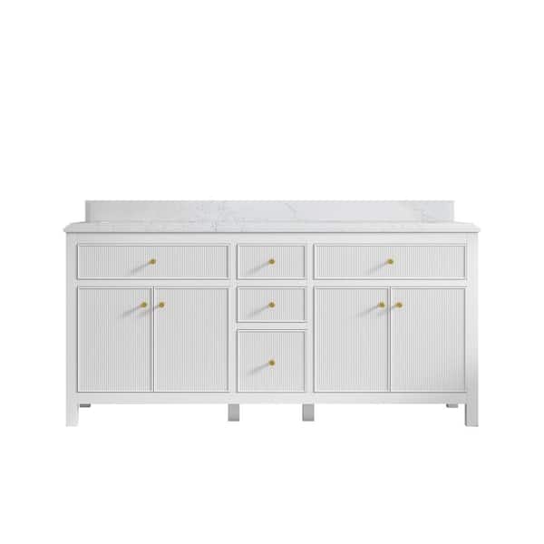 Willow Collections Sonoma 72 in. W x 22 in. D x 36 in. H Double Sink Bath Vanity in White with 1.5" Empira Quartz Top