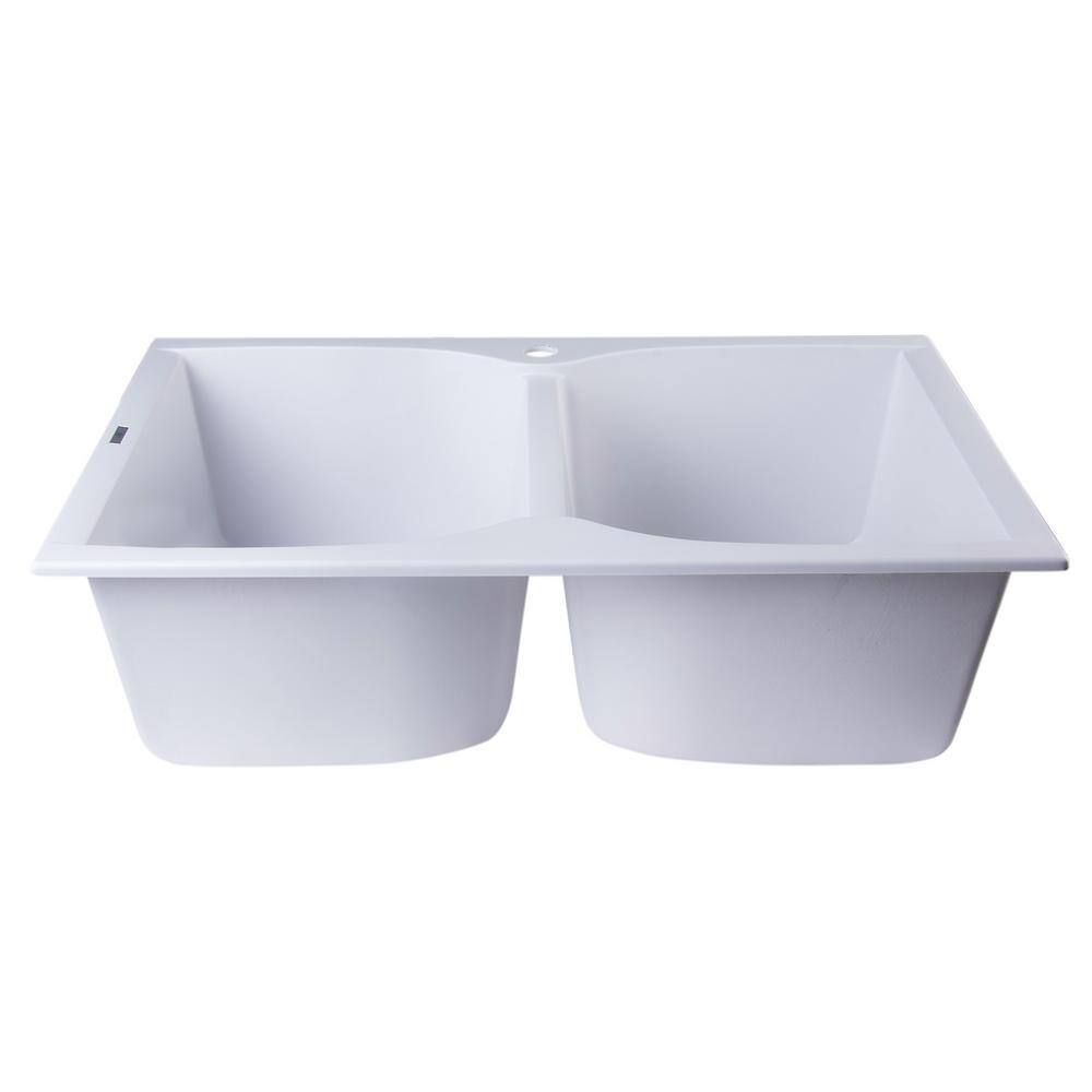 31.13'' White Granite Double Bowl Drop-In Kitchen Sink