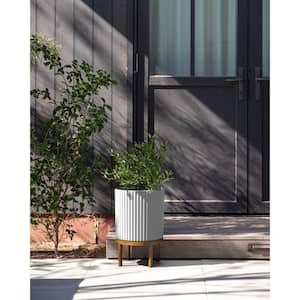 Demi 12 in. Raised with Stand Round White Plastic Planter with Brown Stand