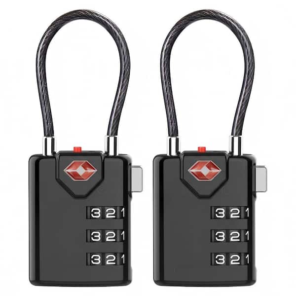 2 Pack TSA Approved Luggage Lock, Open Alert Indicator, Flexible Steel Cable, Durable Alloy Portable Travel Lock