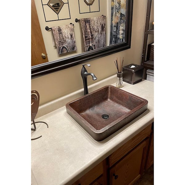 Rectangle Skirted Hammered Copper Vessel Sink in Oil Rubbed Bronze