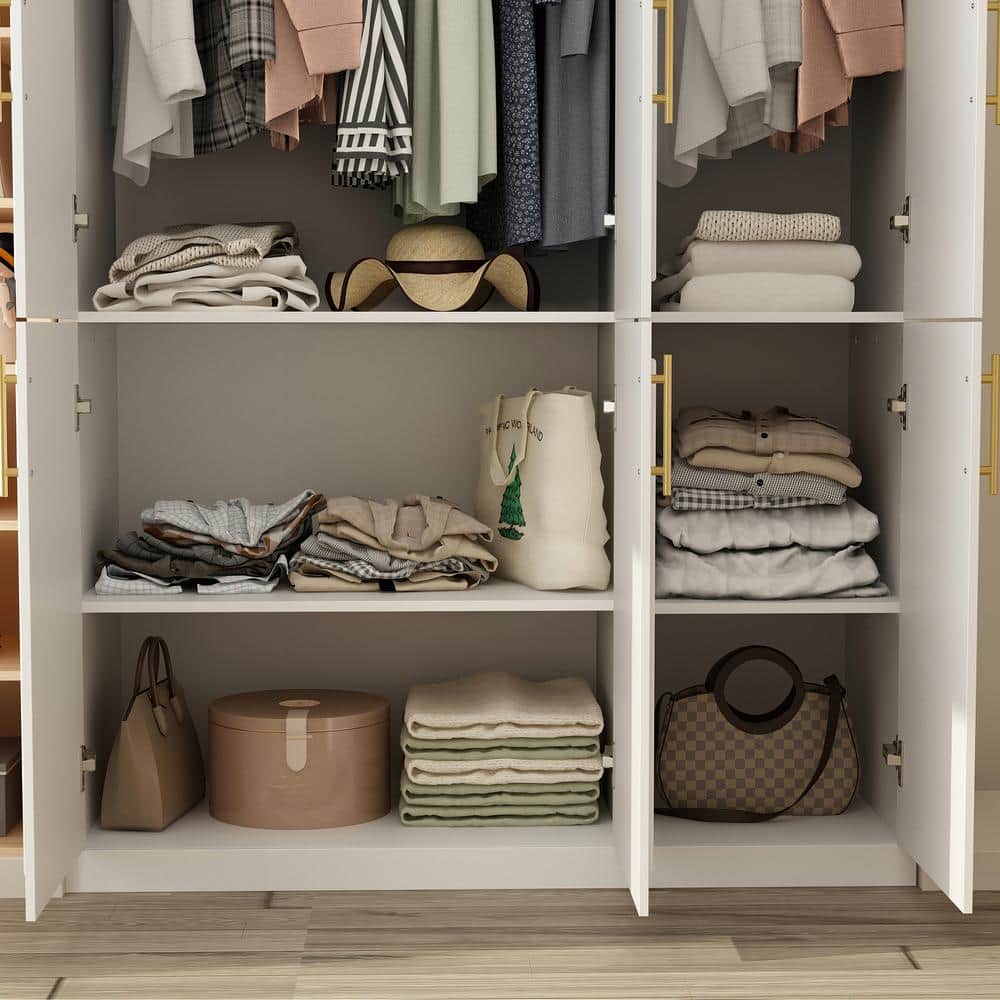 2-Combination White Wood 47.4 in. W 6-Door Big Armoires with 2 Hanging Rods, Storage Shelves 74.8 in. H x 19.3 in. D - thumbnail 7