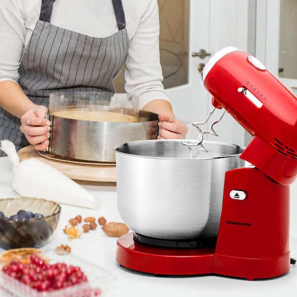 afgår skrot Konvention OVENTE Electric Stand Mixer 3.5 qt., 5 Speed Control, 250-Watt with 2  Blender Attachment Egg Beater Whisk and Dough Hook Red SM680R - The Home  Depot