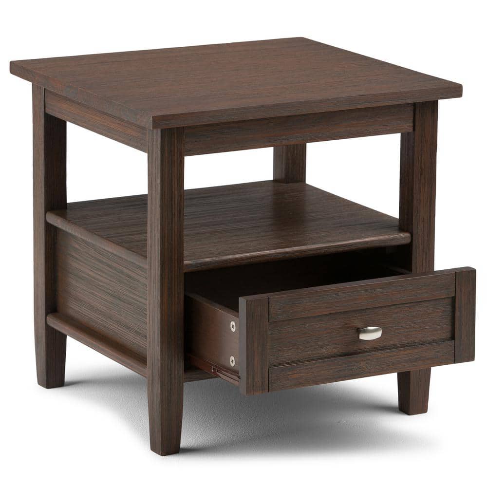 Farmhouse Brown Wood and Metal End Table with Storage
