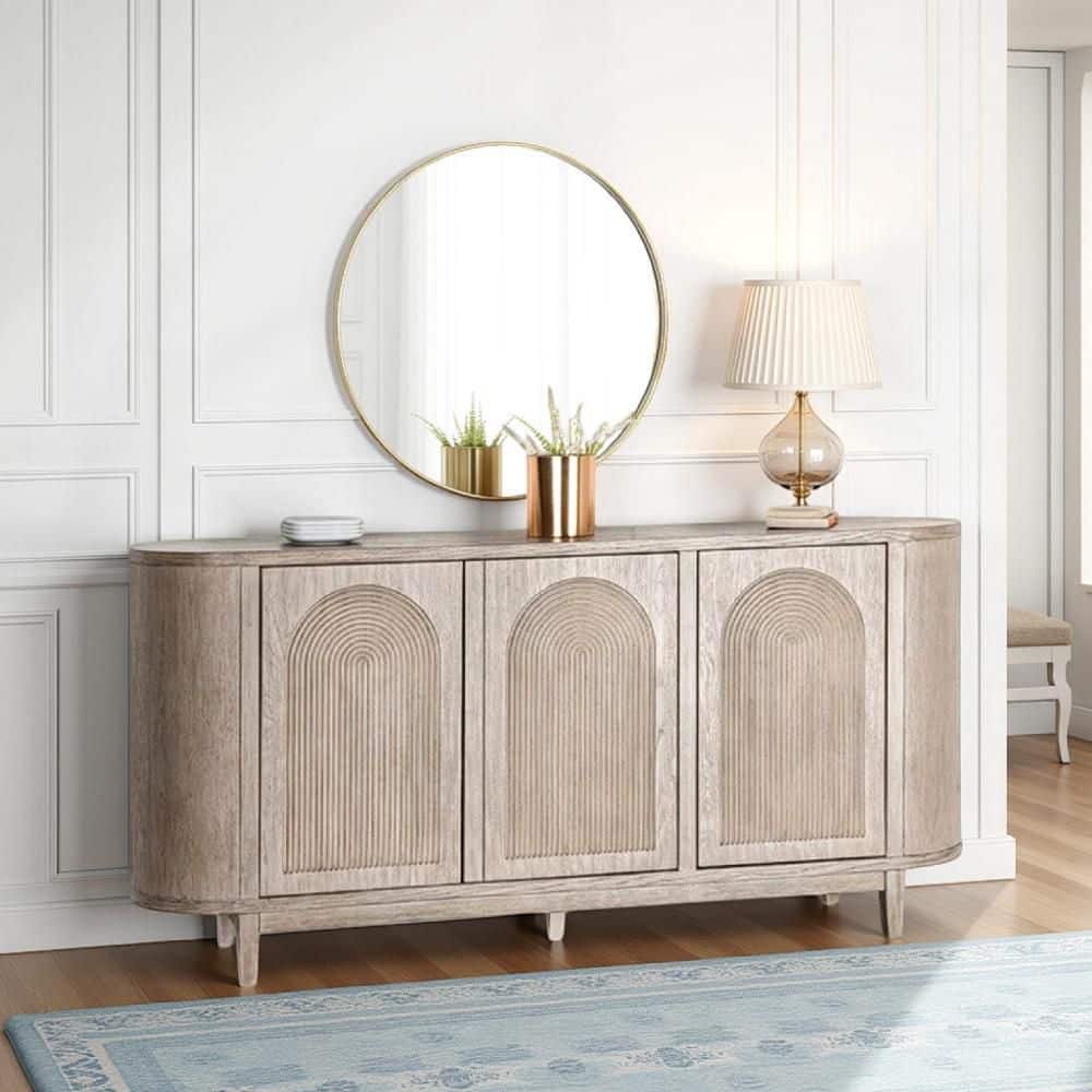 Benjara Zoko White Wash Oak Wood 77 in. Sideboard Buffet Console