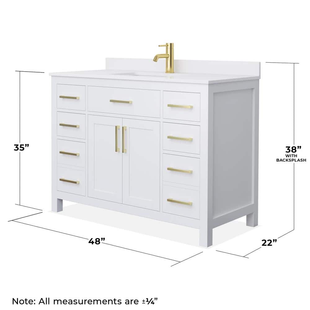 Beckett 48'' White Marble Single Bathroom Vanity with Gold Hardware