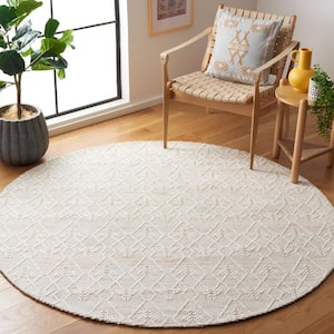 Marbella Ivory Brown 6 ft. X 6 ft. Border Geometric Round Area Rug