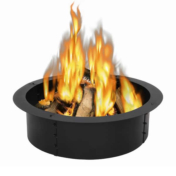 36 in. W x 10 in. H Round Steel Wood Black Fire Pit