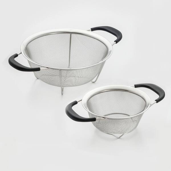 ExcelSteel 2-Piece Reinforced Stainless Steel Mesh Colander Black 6.5 in. plus 9 in.
