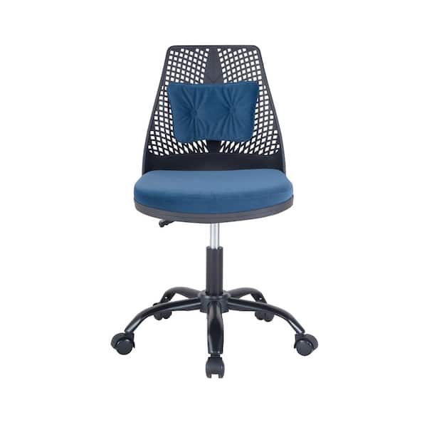 Unbranded 22in. W Dark Blue Fabric Seat Armless Task Chair with Adjustable Height