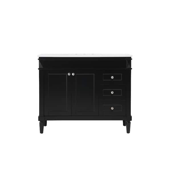 Unbranded Simply Living 42 in. W x 21 in. D x 35 in. H Bath Vanity in Black with Ivory White Engineered Marble Top