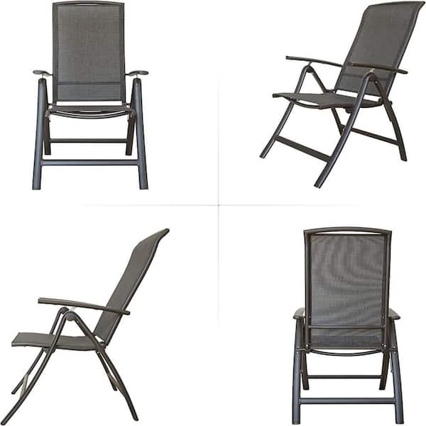 2-Piece Aluminium Outdoor Recliner with Textilene Fabric, Adjustable Folding High Back Patio Chairs, Dark Brown