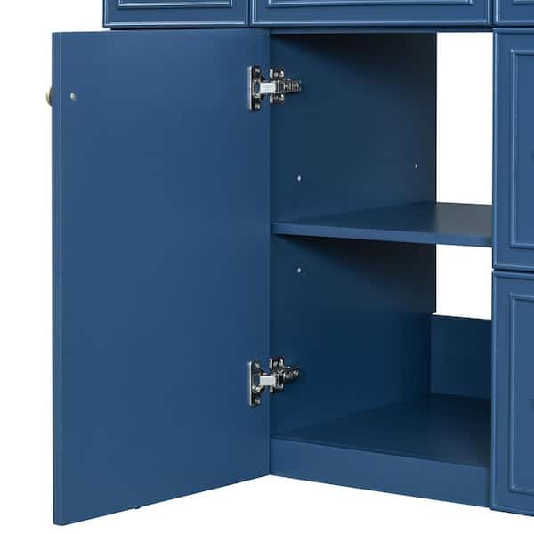 Virubi 36 in. W Single Sink Bath Vanity in Navy Blue with White