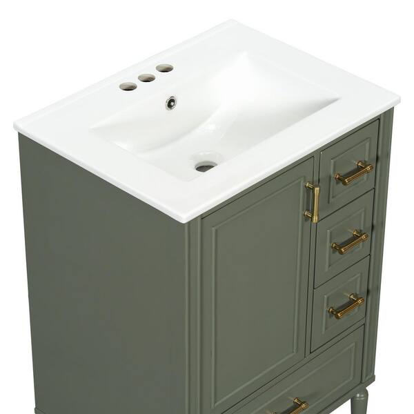 新品24-25NOVEMBER ARTISVE152cm Virubi 24 in. W Olive Green Bath Vanity with White Ceramic Top, 3