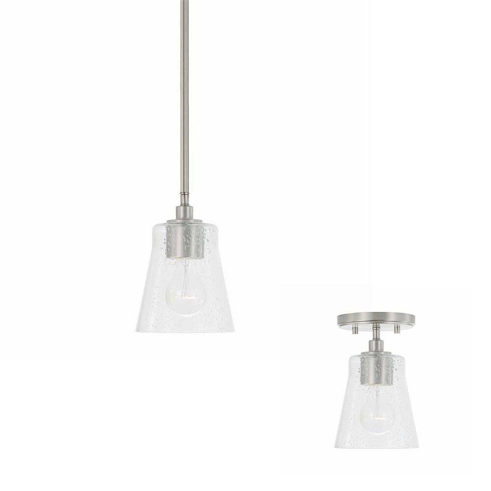 Brushed Nickel Mini Pendant with Clear Seeded Glass Shade