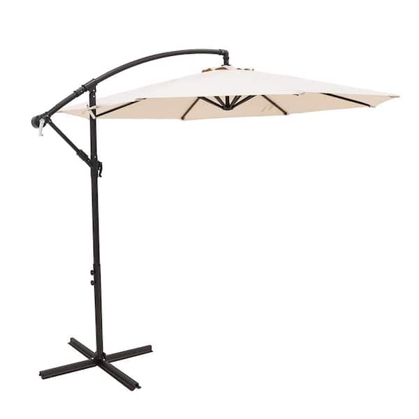 C-Hopetree 10 ft. Steel Cantilever Patio Umbrella with Cross Base Stand in Beige Solution Dyed Polyester