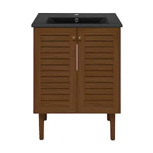 Bron 24" Freestanding Bathroom Vanity in Brown Oak with Black Sink Top