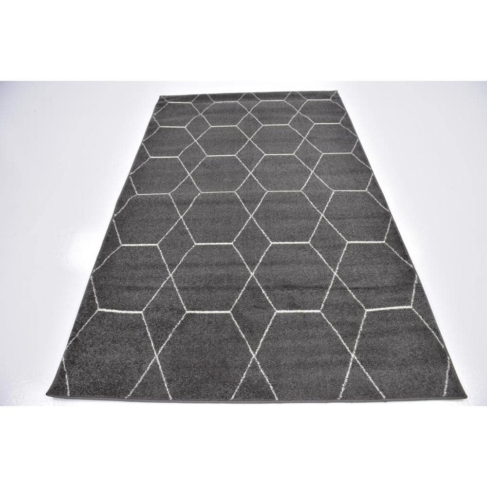 Dark Gray Geometric Trellis Synthetic Area Rug