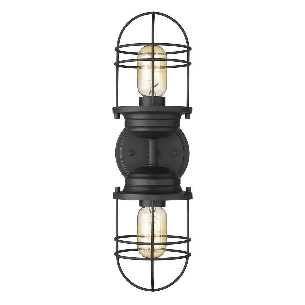 Matte Black Industrial Double Cage Wall Sconce