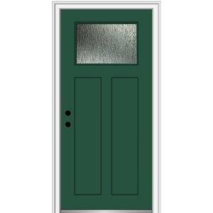 32 in. x 80 in. Right-Hand/Inswing Rain Glass Hunter Green Fiberglass Prehung Front Door on 4-9/16 in. Frame
