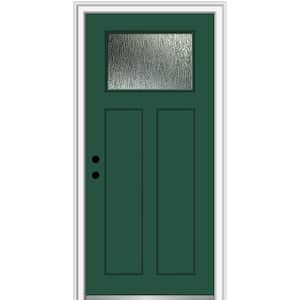 36 in. x 80 in. Right-Hand/Inswing Rain Glass Hunter Green Fiberglass Prehung Front Door on 4-9/16 in. Frame