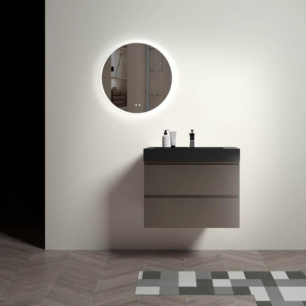 30 in. W Modern Wall Mounted Floating Bathroom Vanity with 2 Drawers and Single Black Sink in Gray price history on PriceWatchPro