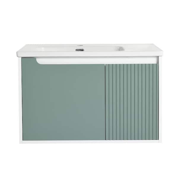 Boosicavelly 31.70 in. W x 19.90 in. D x 20.10 in. H Single Sink Wall MountedBath Vanity in Mint Green with White Ceramic Top