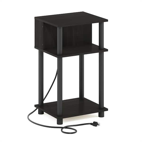 Furinno Just 13.39 in. Espresso/Black Rectangle Wood End Table with Charging Port