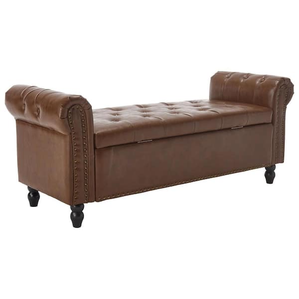anpport Brown PU 55.12 in. W Bedroom Bench with Storage