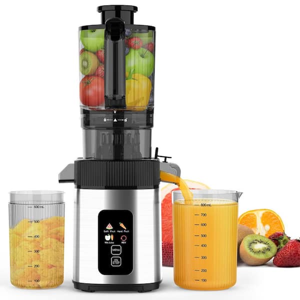Cold Press Juicer, 4.35 in. Wide Feed Chute Juice Extractor Machine w/200W, for Vegetables and Fruits in Stainless Steel
