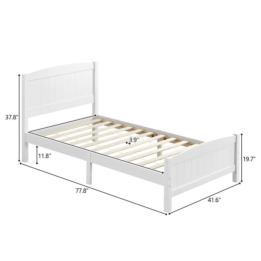 White Wood Frame Twin Platform Bed - thumbnail 3