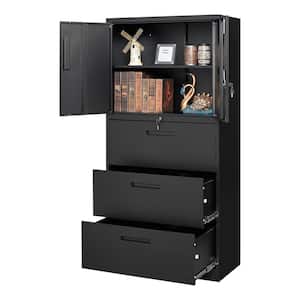 31.5 in. W x 65.35 in. H x 15.75 in. D Metal Storage Garage Freestanding Cabinet 2 Doors and 3 Drawer in Black