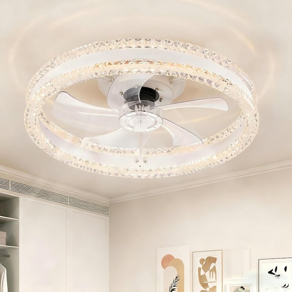 20 in. Smart Indoor Fresh White 5 ABS Blades Flush Mount Fandelier Ceiling Fan with Light Kit and Remote App Control