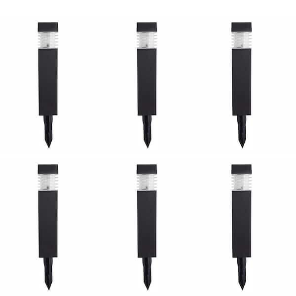 Hampton Bay Solar Black Outdoor Integrated LED Landscape Plastic Square Bollard (6-Pack)