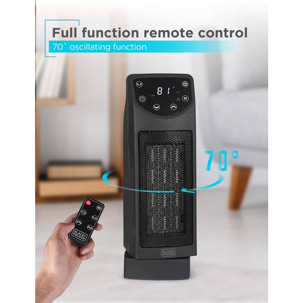 Black Ceramic Tower Heater with Remote and Adjustable Thermostat