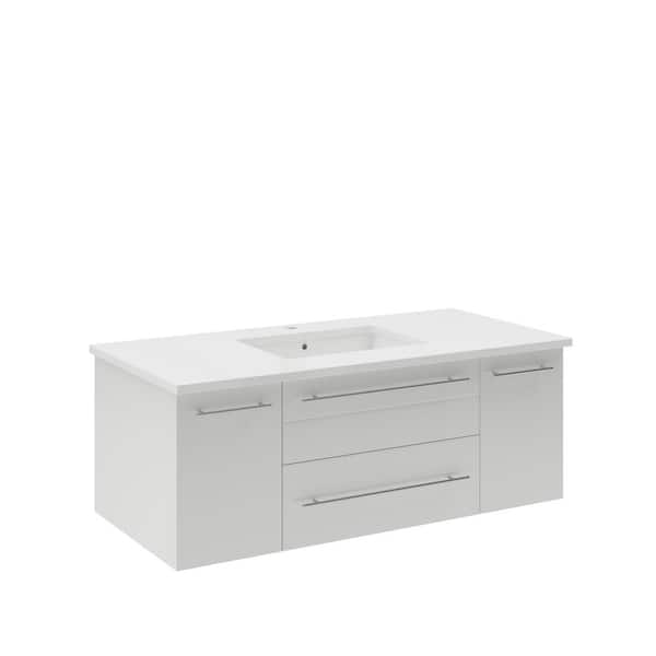 Lucera 42 in. Single Sink Wall Mount Floating White Bath Vanity with White Quartz Top and Undermount Ceramic Sink