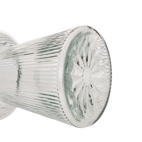 Ribbed Glass Vase with Pedestal Base – Small Bud Vase for Flowers, Round Home Decor – 7.48 in. H Vase in Clear