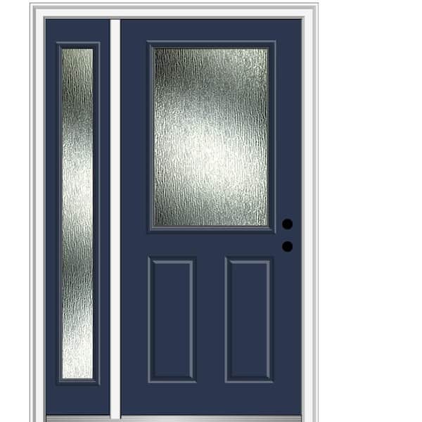 MMI Door 51 in. x 81.75 in. Left-Hand Inswing 1/2 Lite Rain Glass 2-Panel Painted Naval Prehung Front Door on 4-9/16 in. Frame