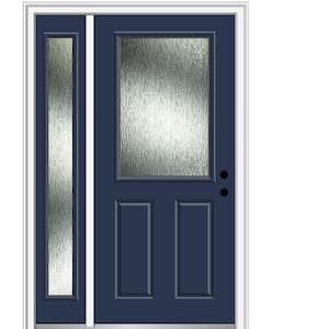 Rain Glass 50 in. x 80 in. Left-Hand Inswing Naval Fiberglass Prehung Front Door on 6-9/16 in. Frame
