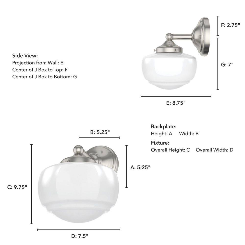 Saddle Creek Brushed Nickel Schoolhouse 1-Light Sconce