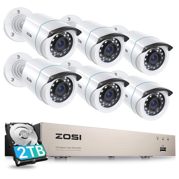8-Channel 2MP 2TB HDD DVR Home Surveillance System with 6-Wired 1080p FHD Bullet Cameras
