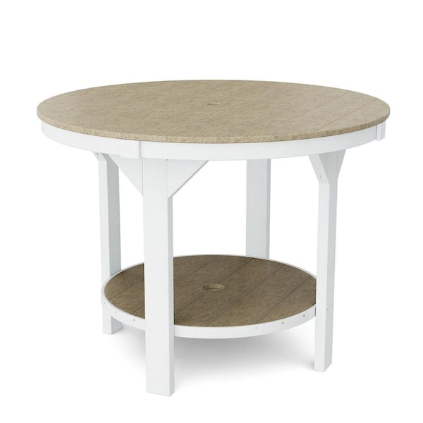 Heritage Weathered Wood and White HDPE Plastic Outdoor 48 in. Pub Counter Height Table