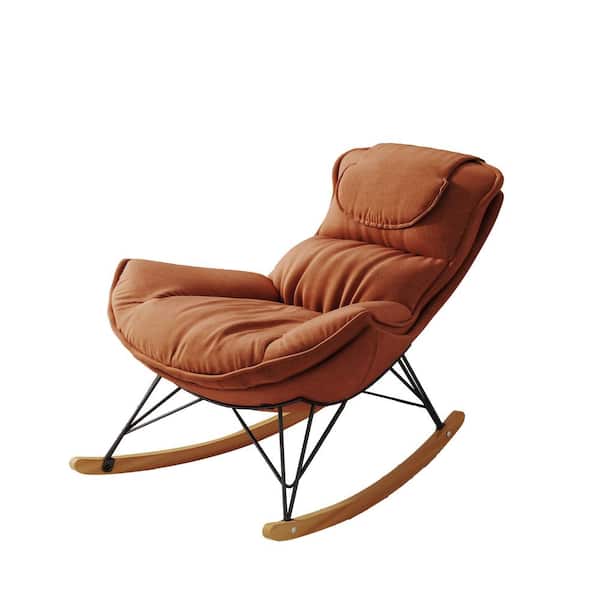 Tenleaf Brown Wood Outdoor Rocking Chair with Brown Cushions